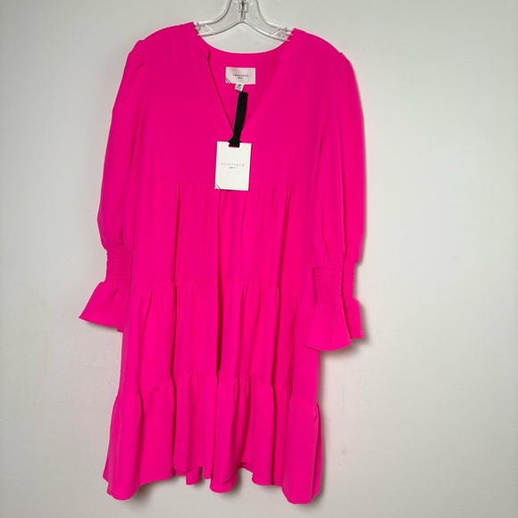 POMANDER PLACE Tuckernuck Electric Pink Crepe Kenzo Dress Ruffle Tiered M - Picture 5 of 17